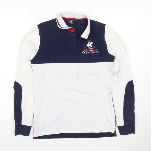 Beverly Hills Polo Club Men's Blue Long Sleeve Cotton Polo M