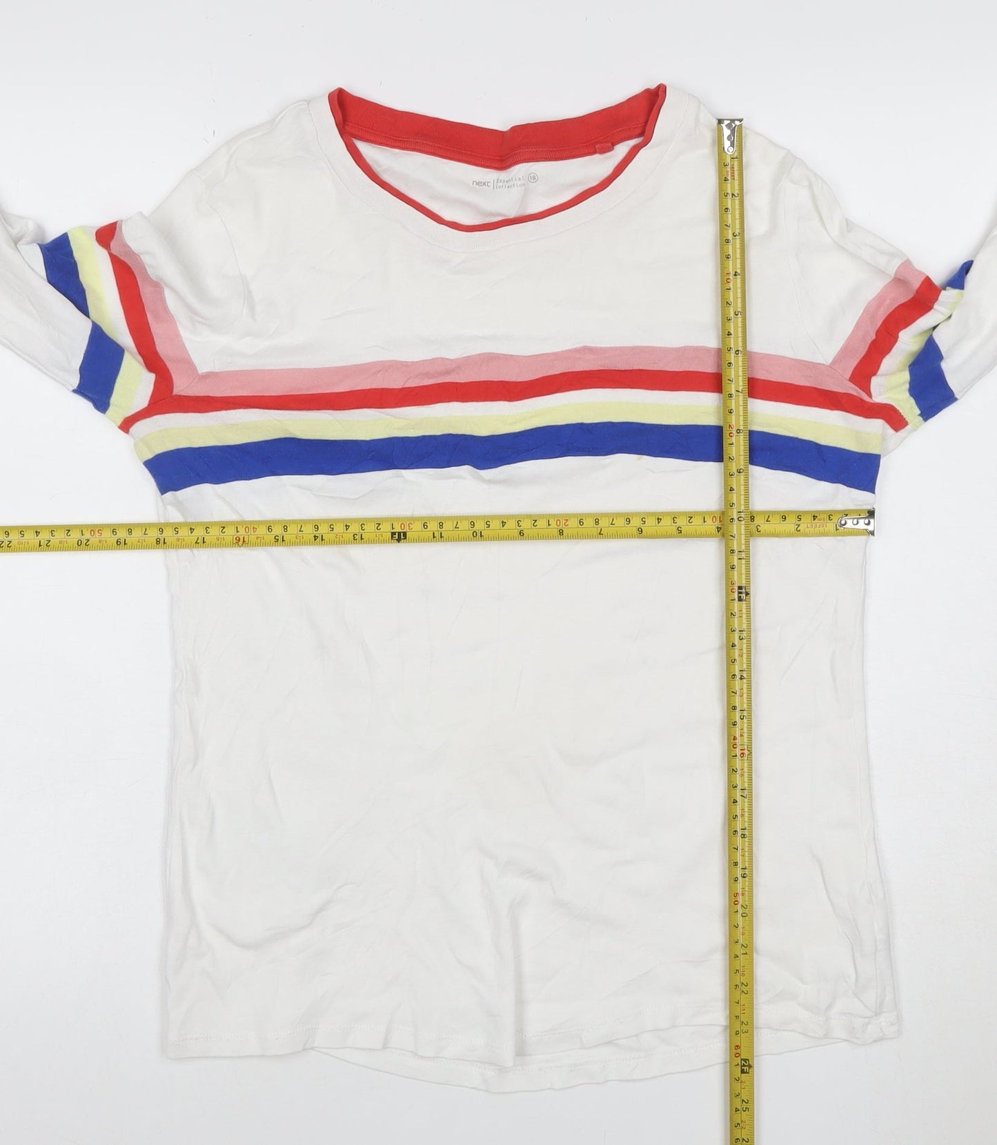 Next Womens White Rainbow Stripe Long Sleeve Ringer T-Shirt Size 18