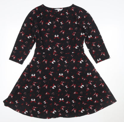 Red Herring Womens Black Butterfly Fit & Flare Dress Size 12