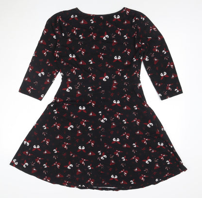 Red Herring Womens Black Butterfly Fit & Flare Dress Size 12