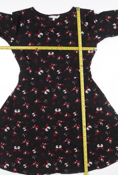 Red Herring Womens Black Butterfly Fit & Flare Dress Size 12