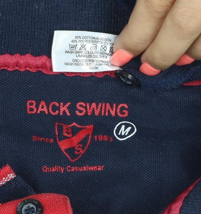 Back Swing Men's Blue Polo Shirt M Regular Fit Short Sleeve Cotton Blend