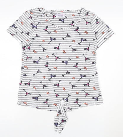 Marks and Spencer Women’s Grey Striped Tie Front Cocktail Print T-Shirt Size 12