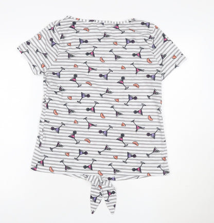 Marks and Spencer Women’s Grey Striped Tie Front Cocktail Print T-Shirt Size 12