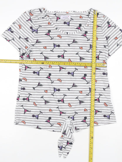 Marks and Spencer Women’s Grey Striped Tie Front Cocktail Print T-Shirt Size 12