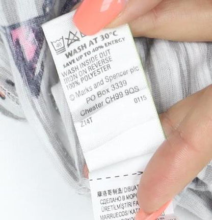 Marks and Spencer Women’s Grey Striped Tie Front Cocktail Print T-Shirt Size 12