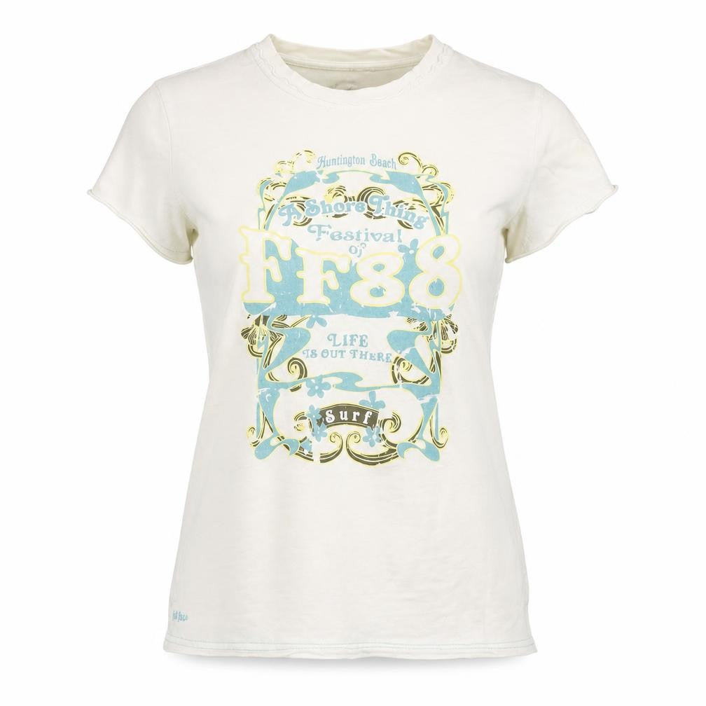Fat Face Women’s Ivory Graphic Surf T-Shirt Size 10 Cotton