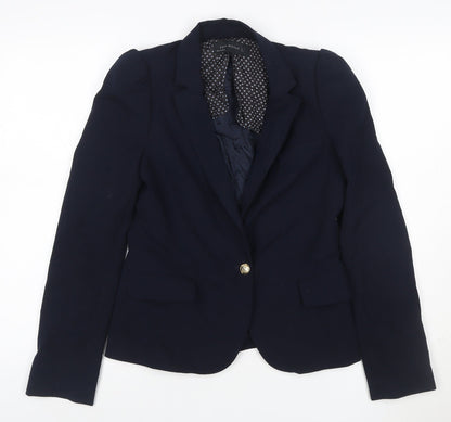 Zara Woman Navy Blue Single-Breasted Blazer Jacket UK 8