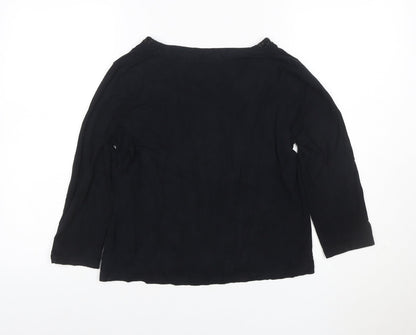 Precis Petite Women's Black Beaded Scoop Neck 3/4 Sleeve Blouse M