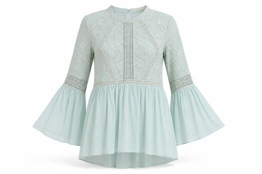 Capsule Women’s Green Lace A-Line Short Dress Size L Long Bell Sleeve