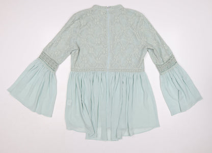 Capsule Women’s Green Lace A-Line Short Dress Size L Long Bell Sleeve