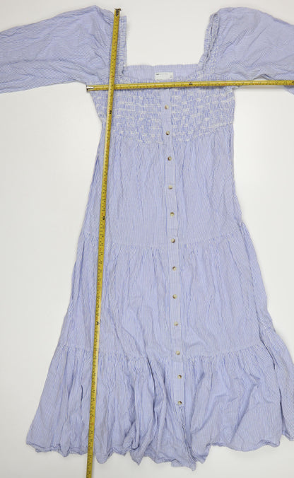 ASOS DESIGN Women Blue Stripe Midi A-Line Dress Size 16 Puff Sleeve