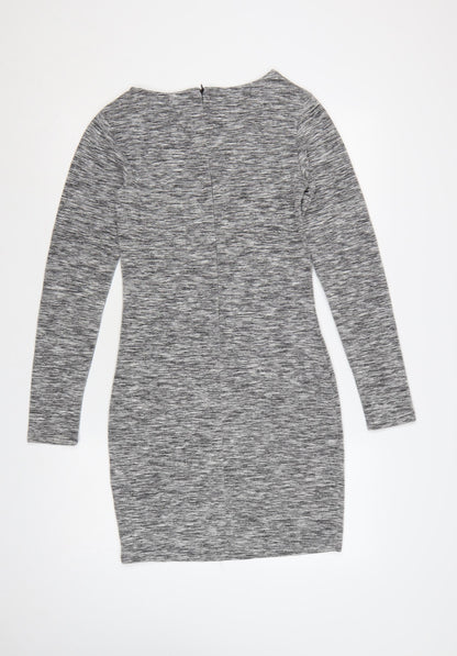 Superdry Women Grey Bodycon Jersey Dress Size M Long Sleeve