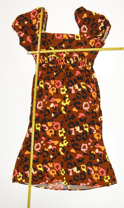 Never Fully Dressed Women Brown Animal Print Viscose A-Line Dress Size 16