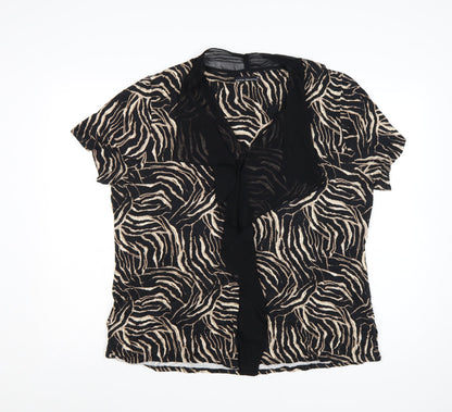 David Emanuel Women’s Beige Black Animal Print Ruffle Blouse Size 22