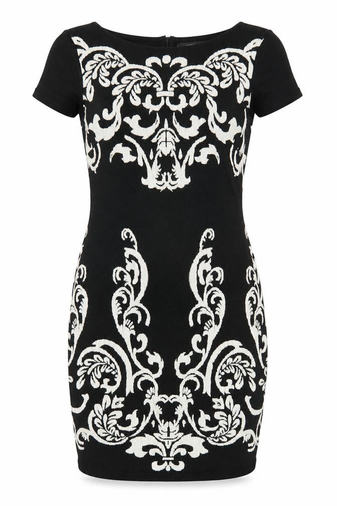 Phase Eight Women Black Size 14 Bodycon Dress with Embroidered Pattern