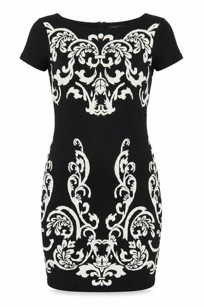 Phase Eight Women Black Size 14 Bodycon Dress with Embroidered Pattern