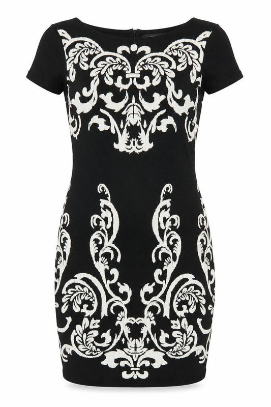 Phase Eight Women Black Size 14 Bodycon Dress with Embroidered Pattern