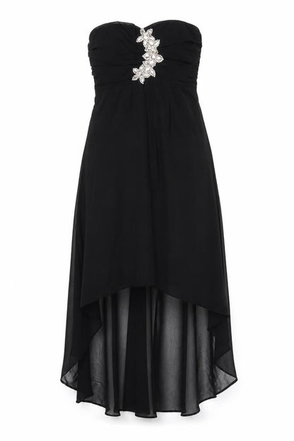 Eva & Lola Women Black Hi-Low Strapless Beaded Chiffon Dress M