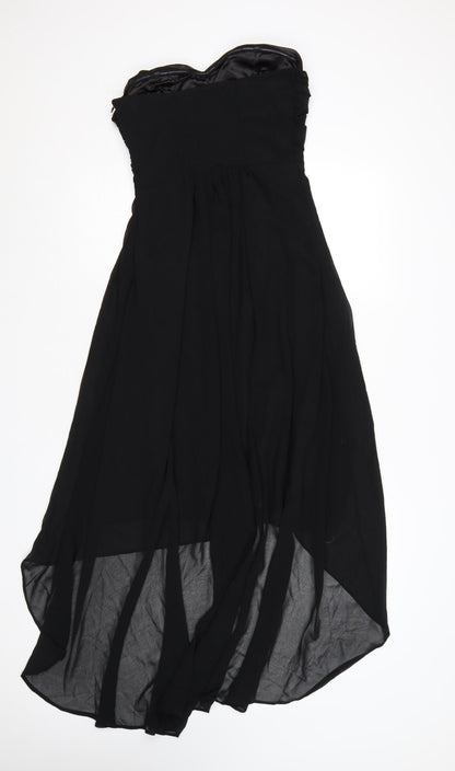Eva & Lola Women Black Hi-Low Strapless Beaded Chiffon Dress M