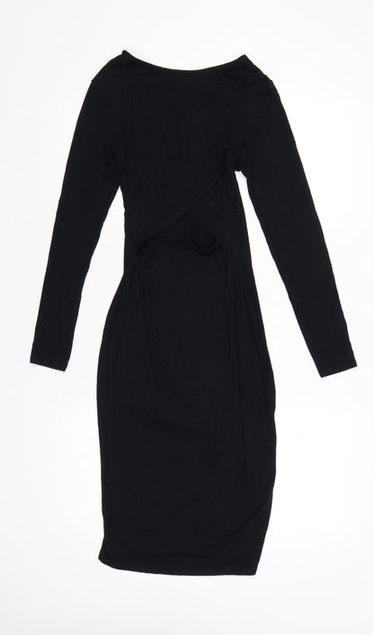 River Island Women Black Size 12 Bodycon Stretch Long Sleeve Dress