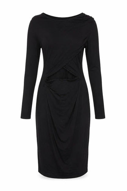 River Island Women Black Size 12 Bodycon Stretch Long Sleeve Dress