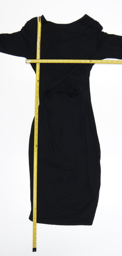 River Island Women Black Size 12 Bodycon Stretch Long Sleeve Dress