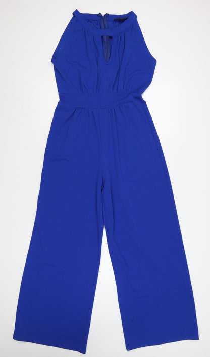 Mela London Women’s Blue Sleeveless Halter Wide-Leg Jumpsuit Size 10