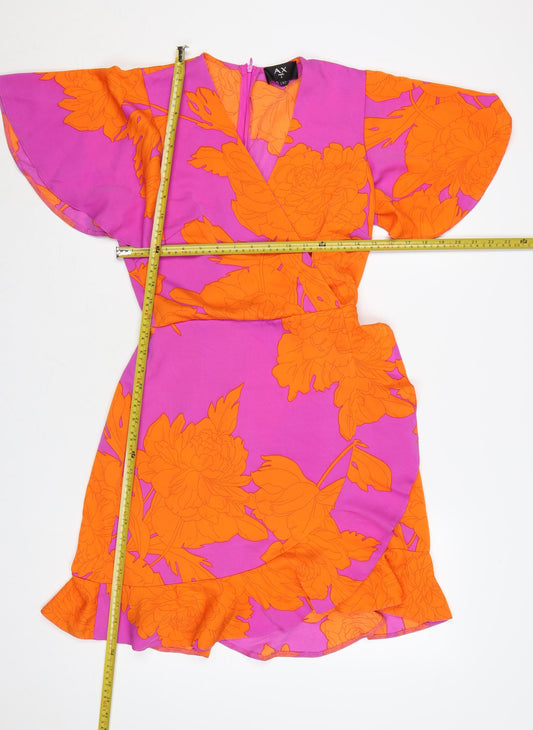 AX Paris Women’s Multicoloured Floral Wrap Dress Size 8 Short Sleeve