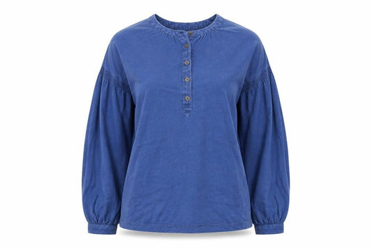 FatFace Women Blue Cotton Henley Tunic Blouse UK 10 Long Sleeve