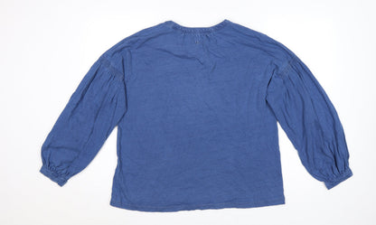 FatFace Women Blue Cotton Henley Tunic Blouse UK 10 Long Sleeve