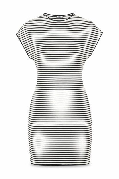 Zara Women Black White Striped Bodycon Dress Size 12 Short Sleeve