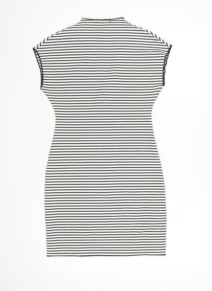 Zara Women Black White Striped Bodycon Dress Size 12 Short Sleeve