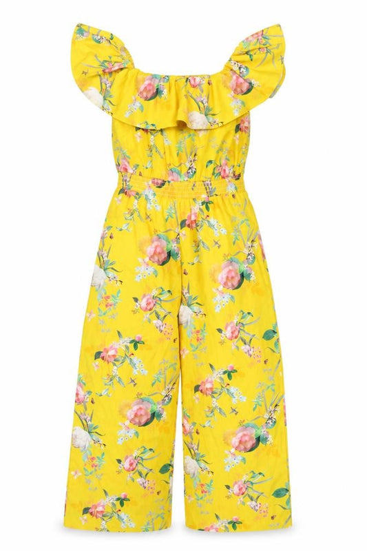 Lipsy Girls Yellow Floral Bardot Frill Playsuit 12 Years