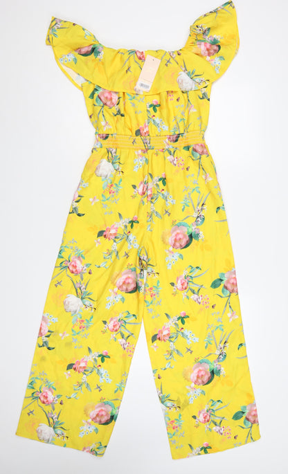 Lipsy Girls Yellow Floral Bardot Frill Playsuit 12 Years