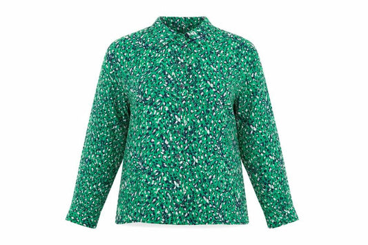 Whistles Women Green Animal Print Long Sleeve Button-Up Shirt Size 14
