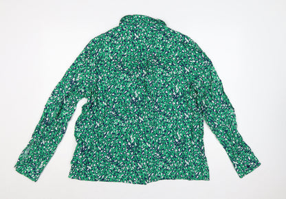 Whistles Women Green Animal Print Long Sleeve Button-Up Shirt Size 14