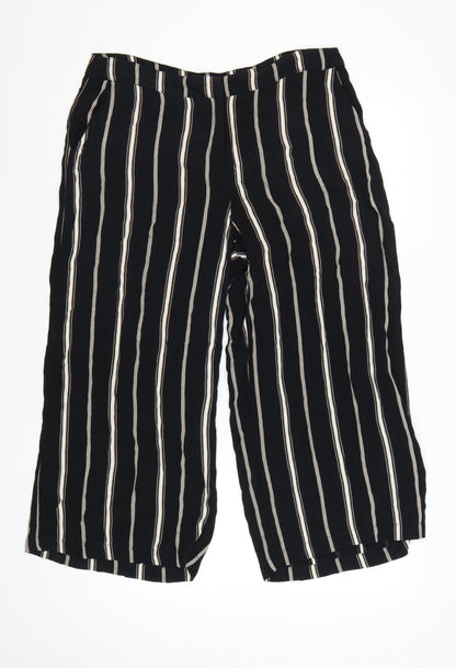 Monsoon Women Black Striped Wide-Leg Cropped Trousers UK 14