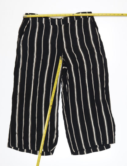 Monsoon Women Black Striped Wide-Leg Cropped Trousers UK 14
