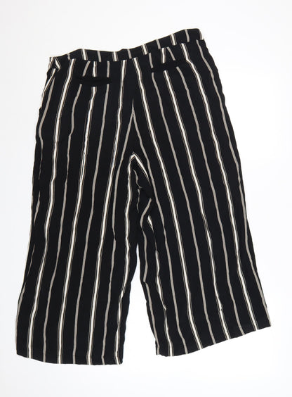 Monsoon Women Black Striped Wide-Leg Cropped Trousers UK 14