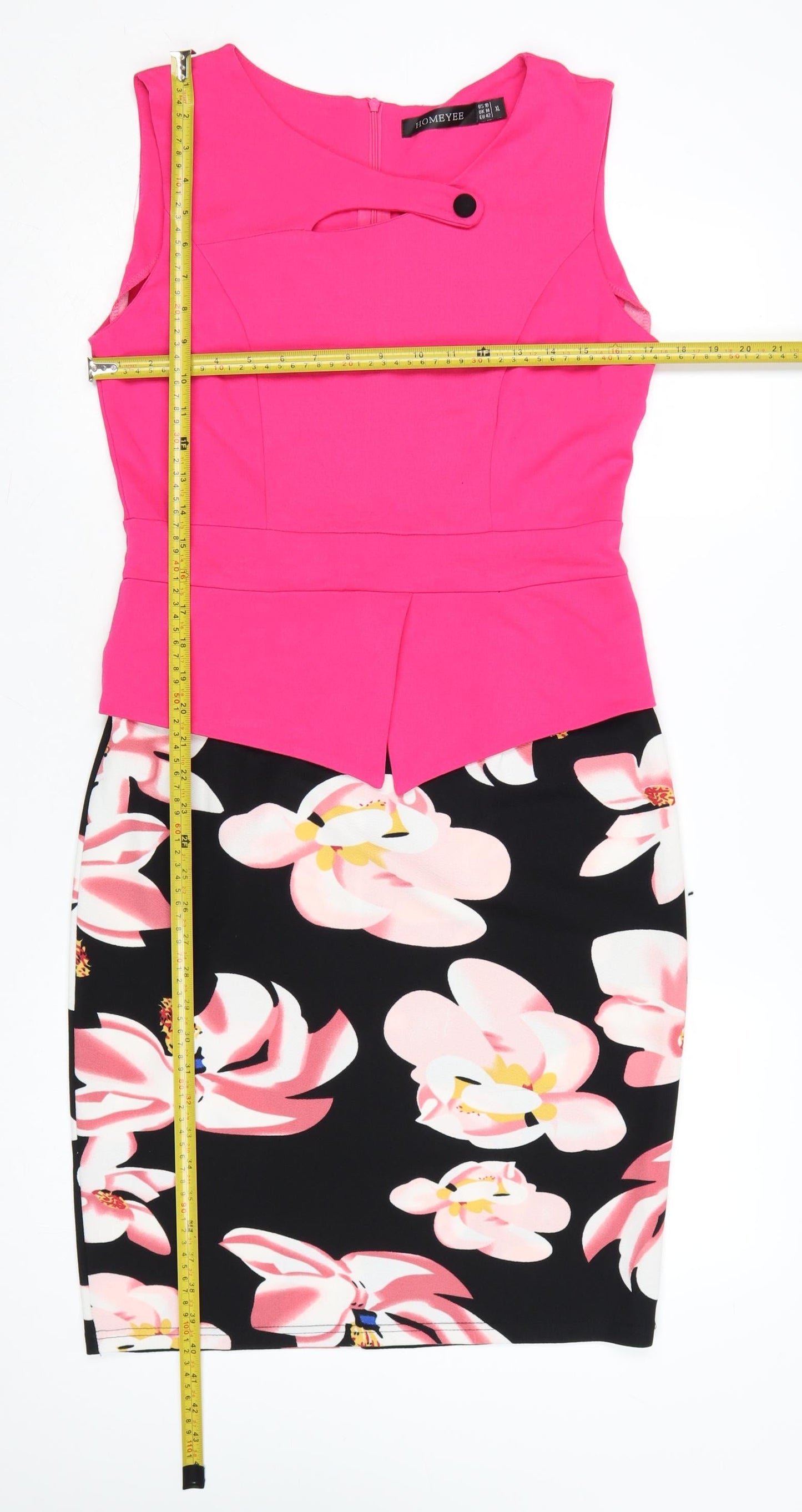 Homeyee Women Pink Floral Pencil Dress UK 14 Sleeveless Party