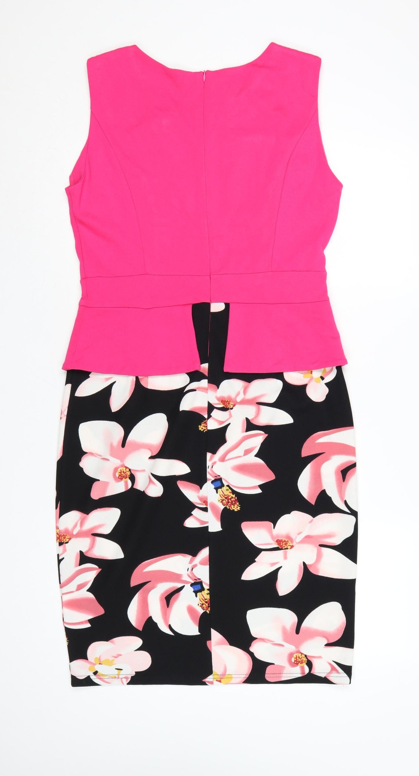 Homeyee Women Pink Floral Pencil Dress UK 14 Sleeveless Party