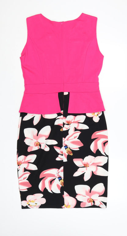 Homeyee Women Pink Floral Pencil Dress UK 14 Sleeveless Party