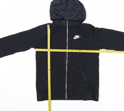 Nike Boys Black Full Zip Hoodie Air Max Logo 12-13 Years Lined Cotton Blend
