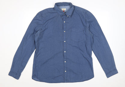 Next Men's Blue Geometric Button-Down Cotton Shirt XL