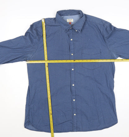 Next Men's Blue Geometric Button-Down Cotton Shirt XL