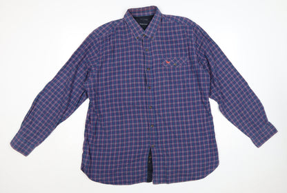 J. Hamptons and Sons Men's Blue Checked Cotton Button-Up Shirt XL