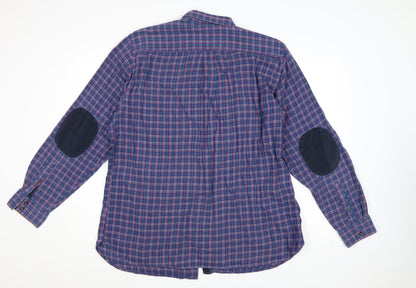 J. Hamptons and Sons Men's Blue Checked Cotton Button-Up Shirt XL