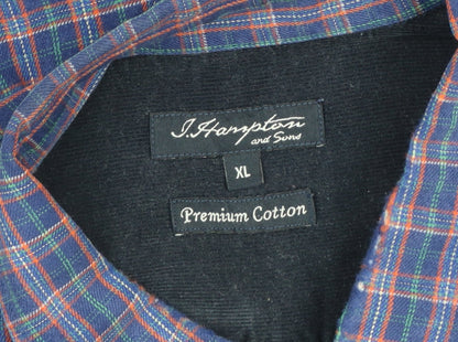 J. Hamptons and Sons Men's Blue Checked Cotton Button-Up Shirt XL