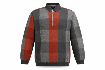 ATWARDSON Men's Grey Check Henley Jumper L Cotton Blend